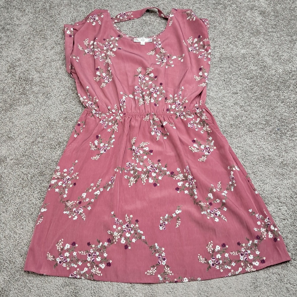 Pink Rose Vintage Mauve Floral Cap Sleeve Cutout Back Dress PS9W50085 Womens L
